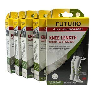 Futuro Stockings Unisex M Anti Embolism Knee Length Closed Toe White‎ 71055 5 PK